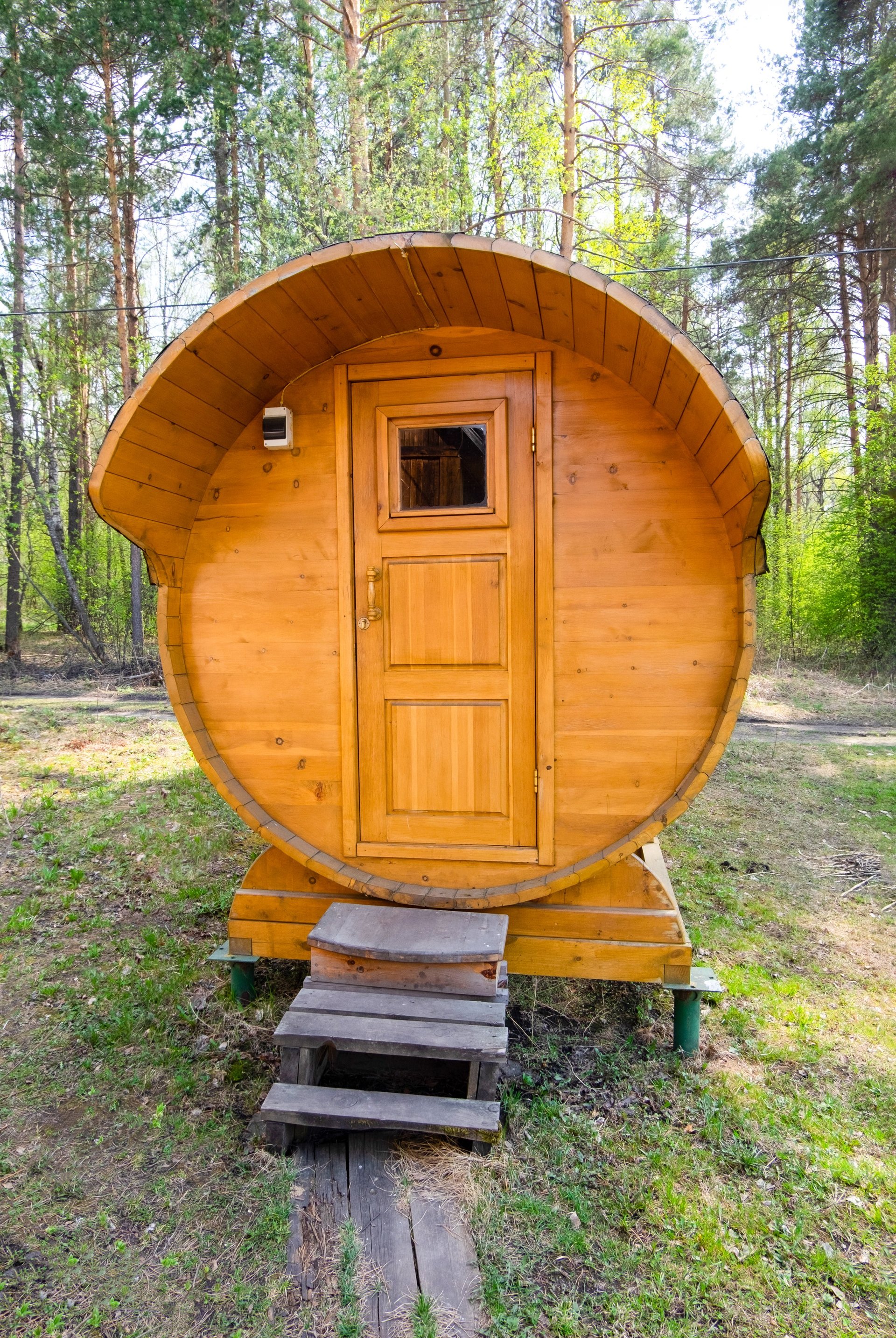 Mobile sauna in forest